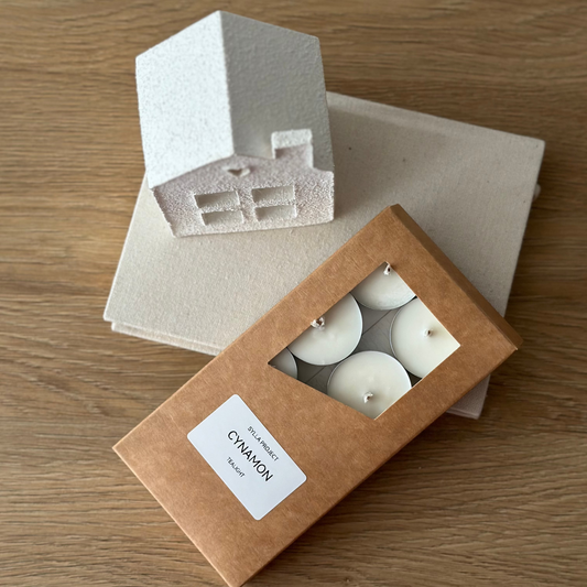 Zestaw - Gipsowy Domek do Tealight & 8 Sojowych Podgrzewaczy