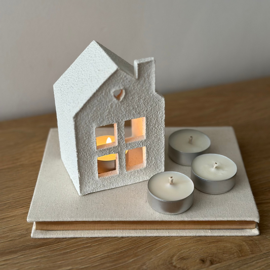 Zestaw - Gipsowy Domek do Tealight & 8 Sojowych Podgrzewaczy