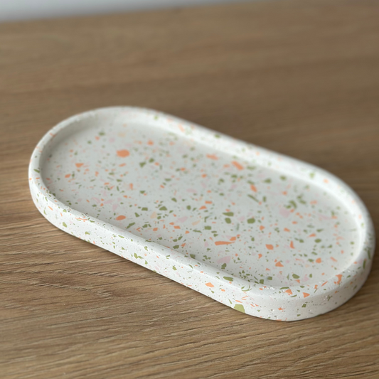 Owalna podstawka - Terrazzo - Biały, Zielony, Pomarańczowy