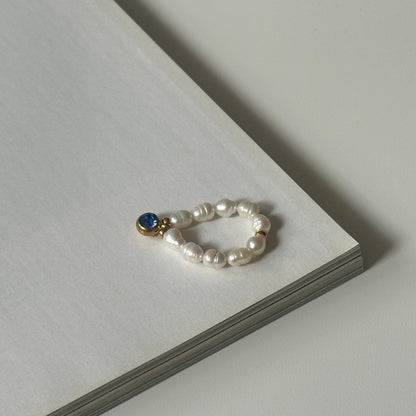 Pierścionek PEARL & BLUE CRYSTAL DOT